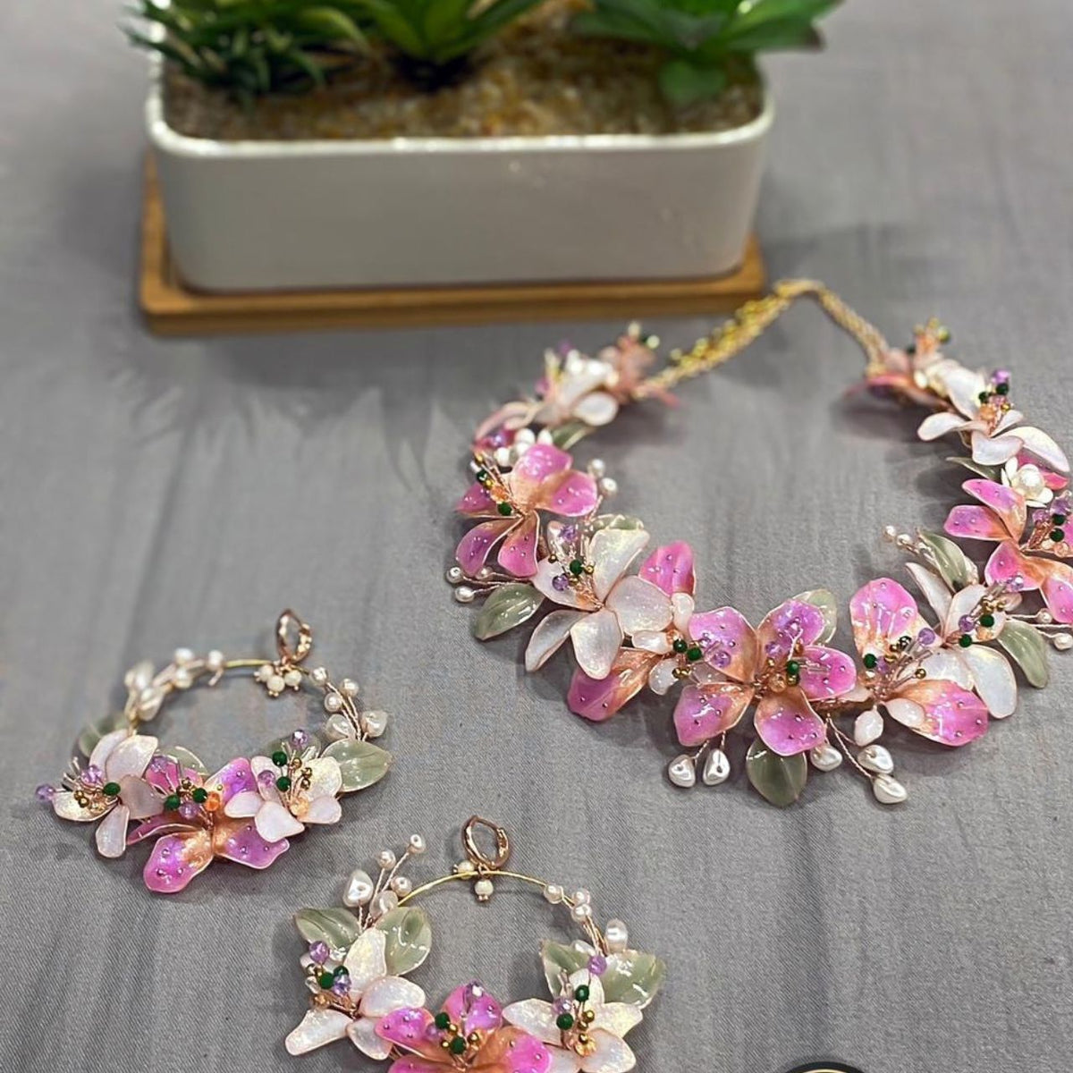 Pink Pearl Raisen Art Jewellery Set