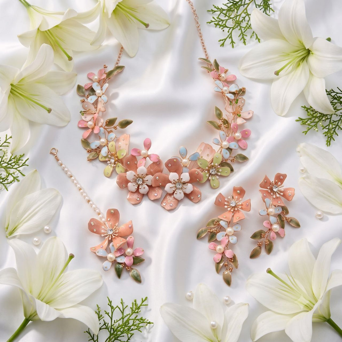 Pastel Multicolour Raisen Art Jewellery Set