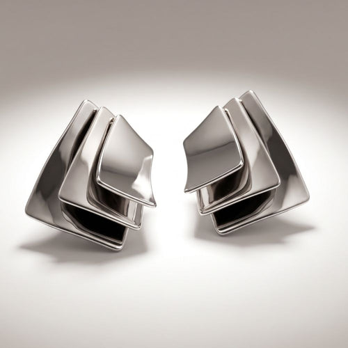 Celeste Tiered Silver Geometric Statement Studs