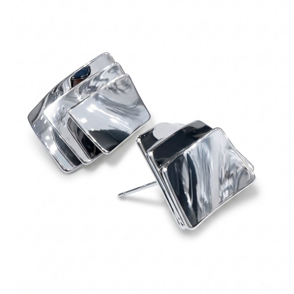 Celeste Tiered Silver Geometric Statement Studs