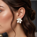 White Enamel & Pearl Stud Earrings