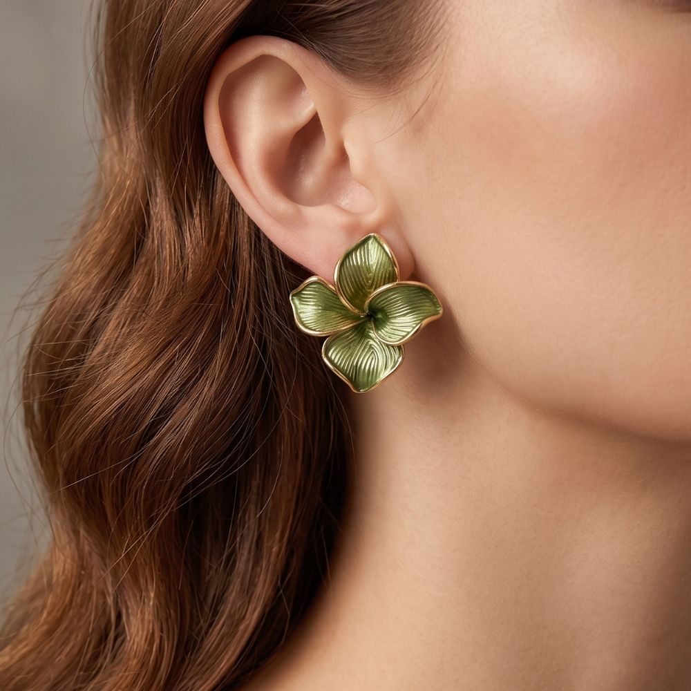 Flora Fluted Olive Enamel Earrings