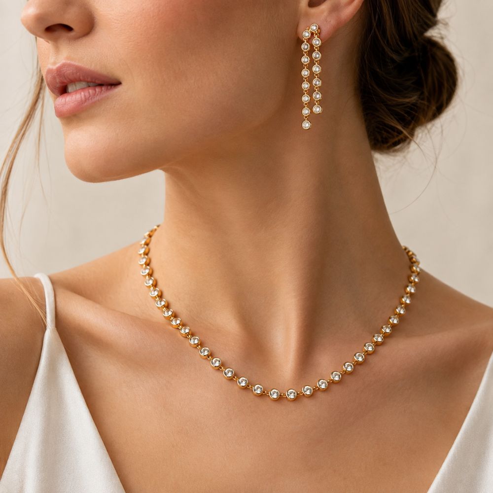 Next-to-Real 18K Gold Plated CZ Tennis Necklace Set