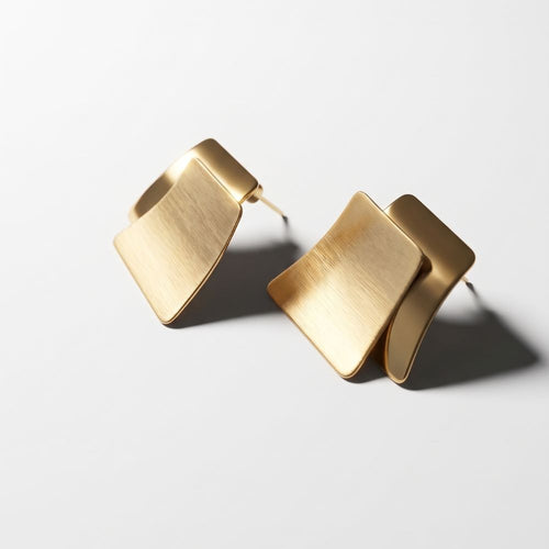 Aurelia Brushed Gold Layered Geometric Stud Earrings