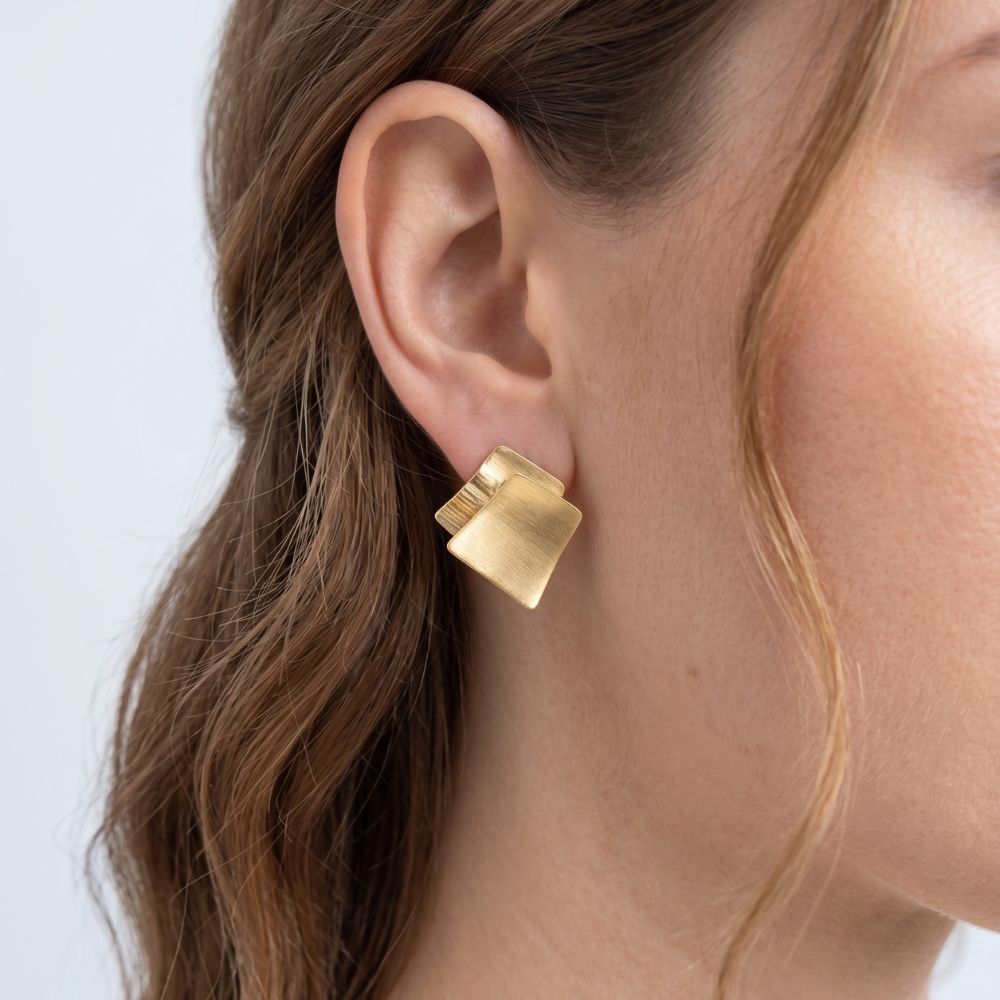 Aurelia Brushed Gold Layered Geometric Stud Earrings